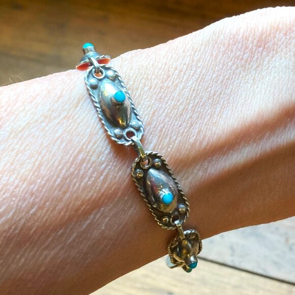 Gorgeous vintage bracelet in sterling silver and turquoise - Picture 3 of 6